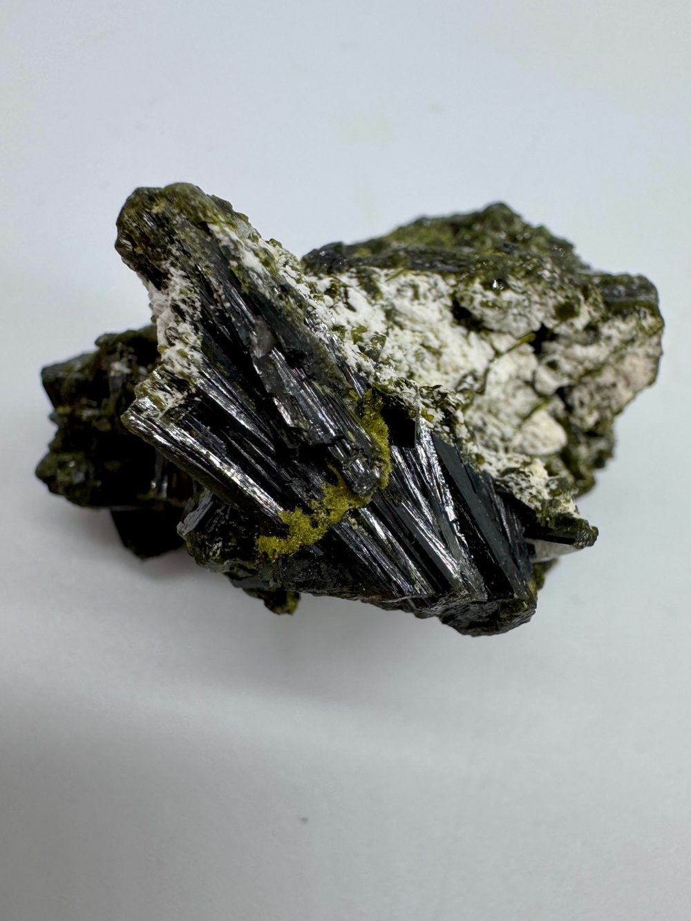 Epidote Crystal Specimen on Matrix Dark Green Cluster 34g